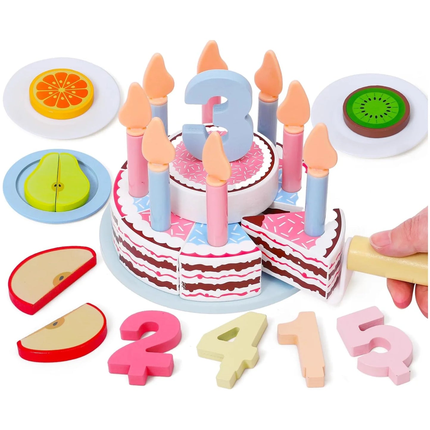 Wooden Kids Kitchen Toys Simulation Birthday Cake Toy.