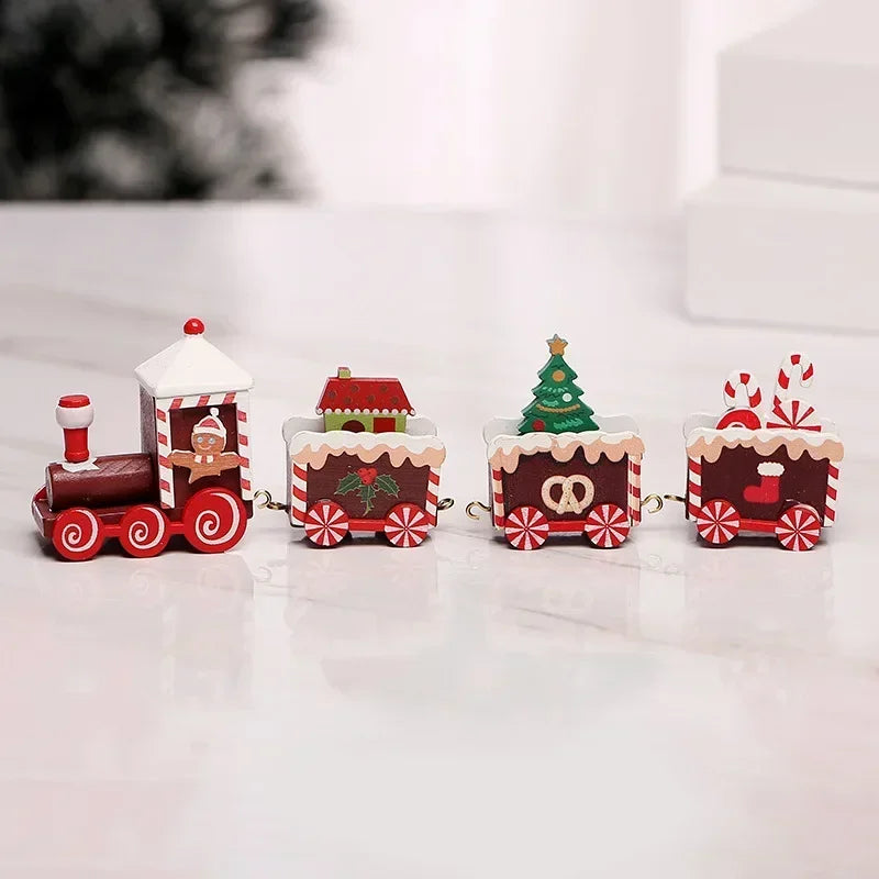 Wooden Train Christmas Ornaments Santa Cake Decoration Merry Christmas.