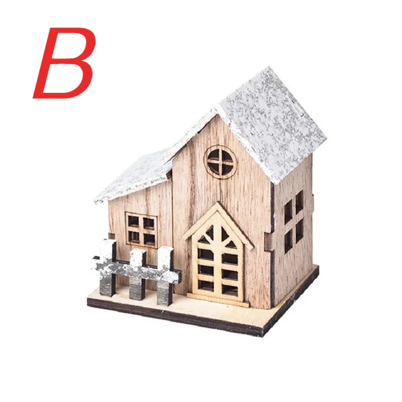 Wooden Cabin with LED Lights, Christmas Ornaments.