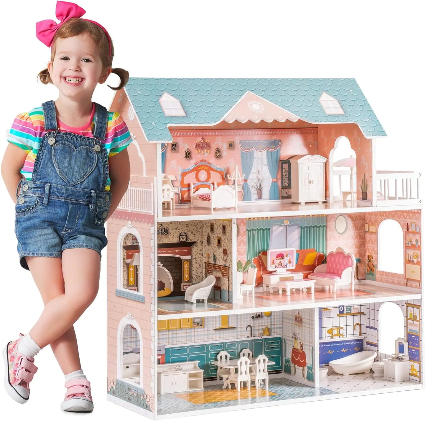 🏠 Elegant 3-Story Wooden Dollhouse for Imaginative Play