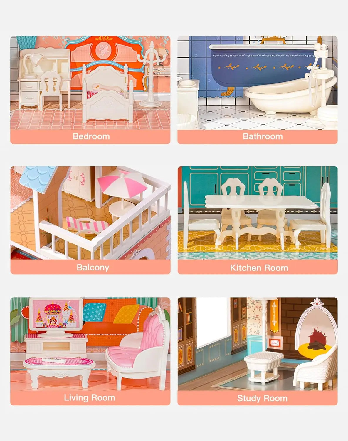 🏠 Elegant 3-Story Wooden Dollhouse for Imaginative Play