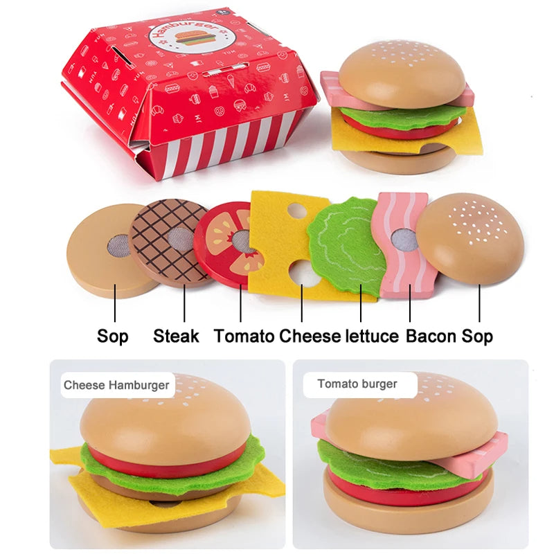 Montessori Wooden Burger Kitchen Toy