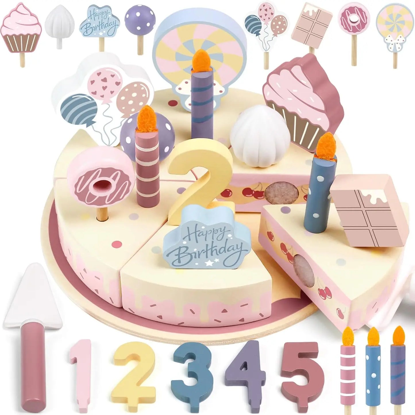 Wooden Kids Kitchen Toys Simulation Birthday Cake Toy.