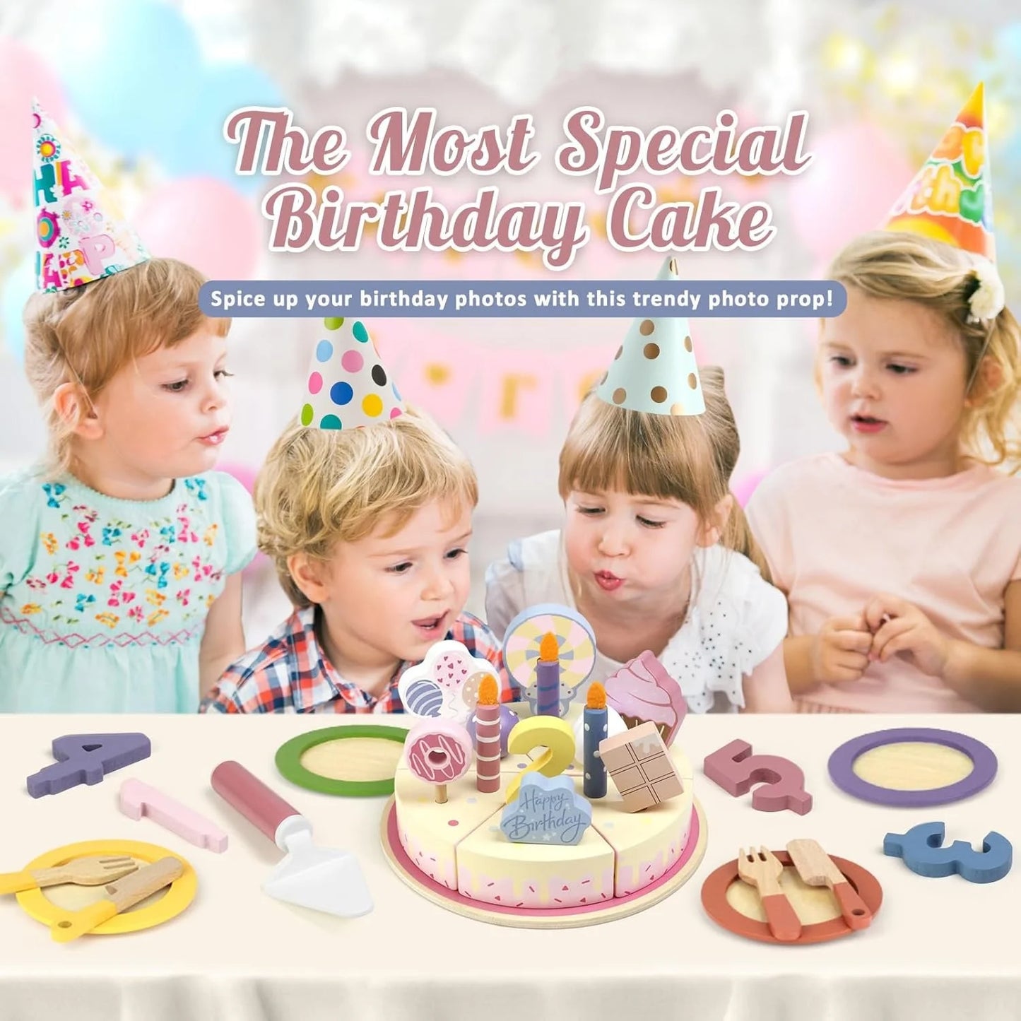Wooden Kids Kitchen Toys Simulation Birthday Cake Toy.