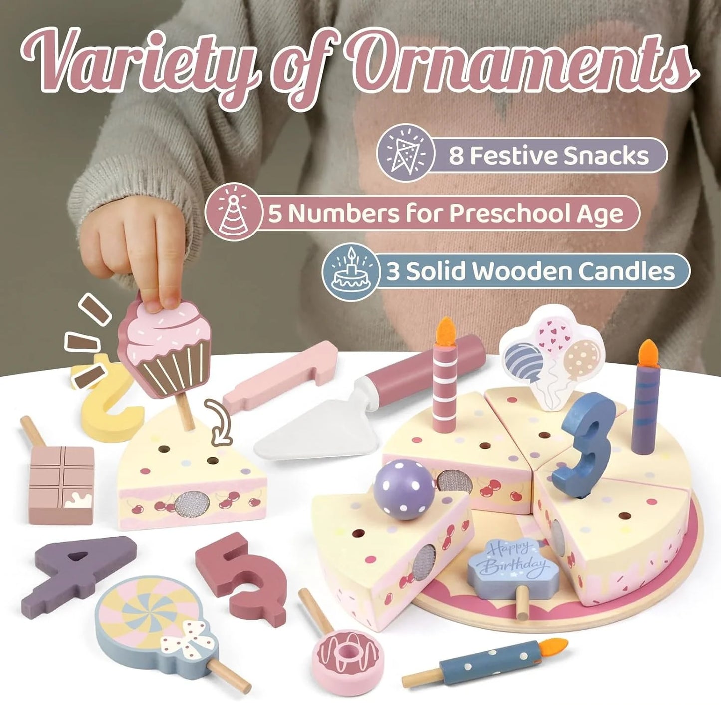 Wooden Kids Kitchen Toys Simulation Birthday Cake Toy.