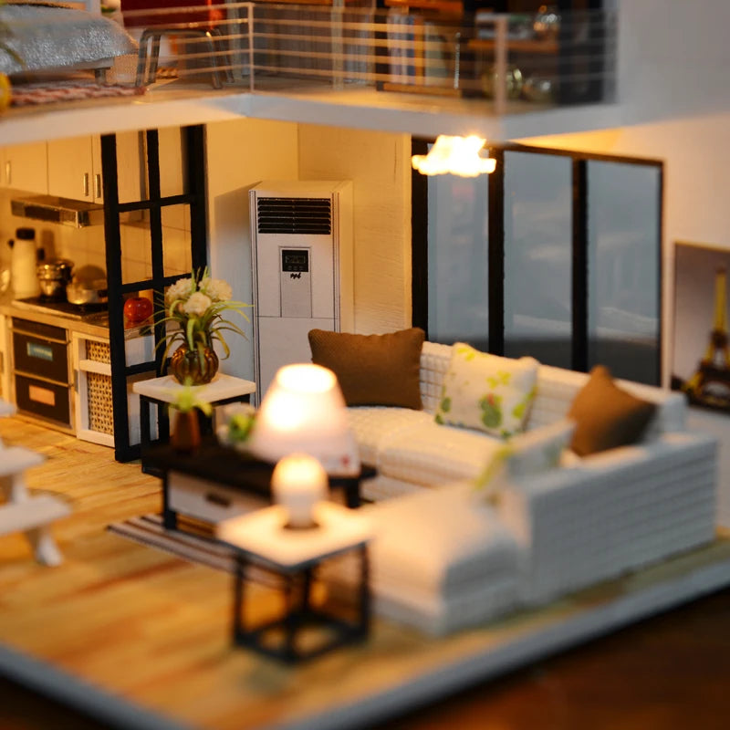 DIY Wooden Doll House with Furniture Miniature Dollhouse.