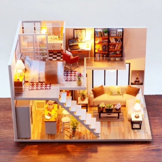 DIY Wooden Doll House with Furniture Miniature Dollhouse.