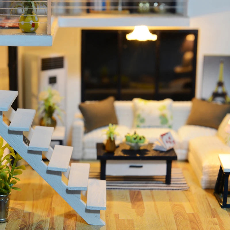 DIY Wooden Doll House with Furniture Miniature Dollhouse.