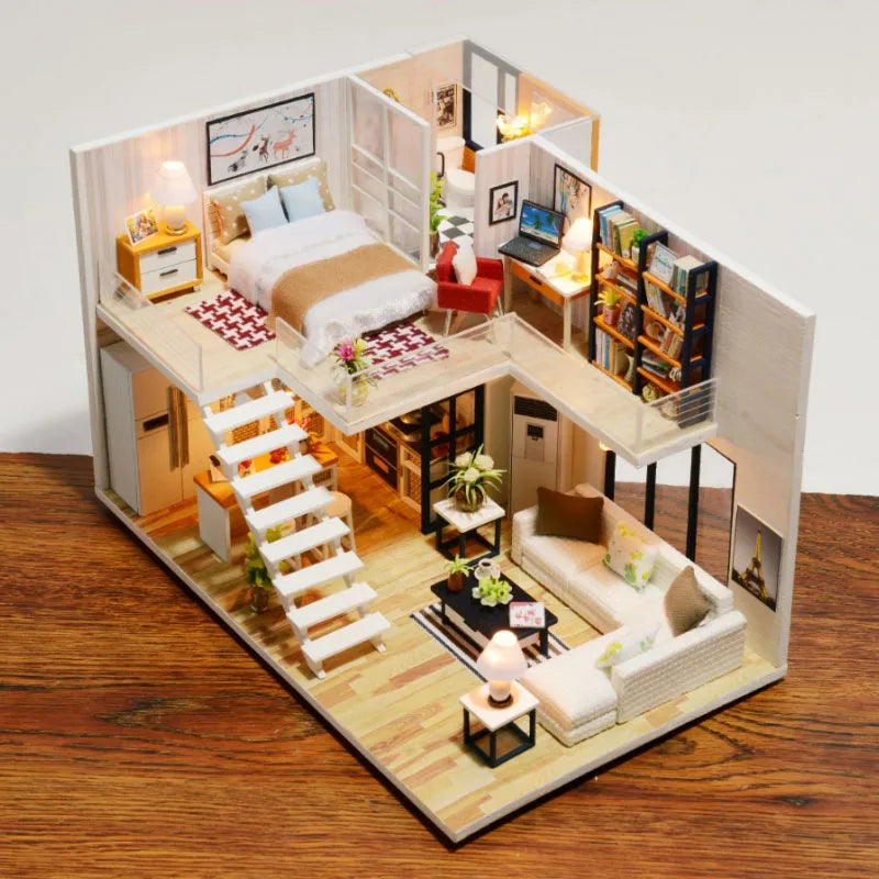 DIY Wooden Doll House with Furniture Miniature Dollhouse.