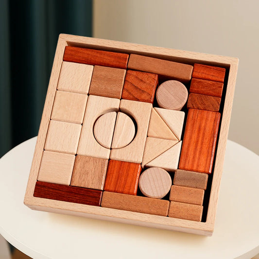 Wooden box solid wood large-particle assembly building block toys