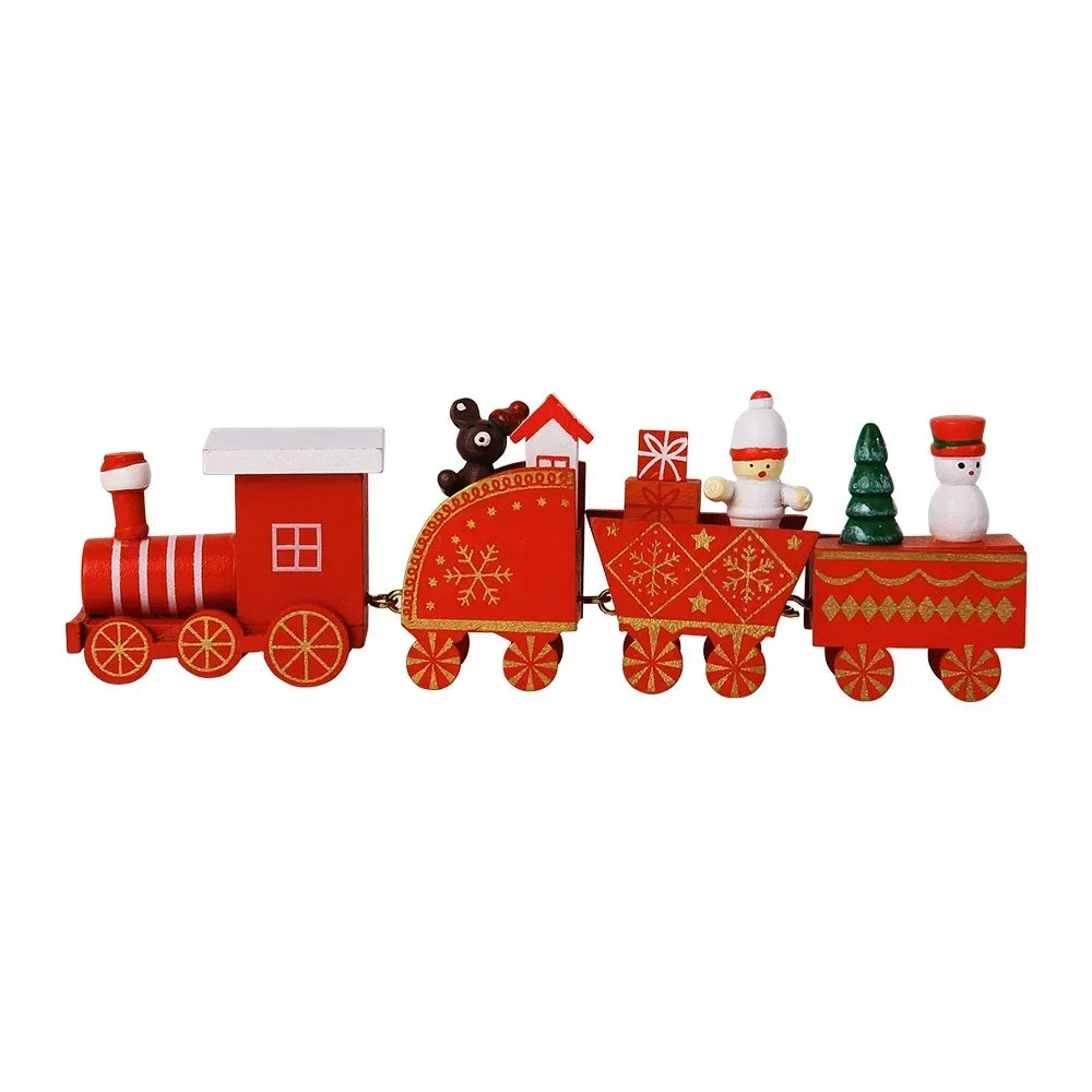 Wooden Train Christmas Ornaments Santa Cake Decoration Merry Christmas.