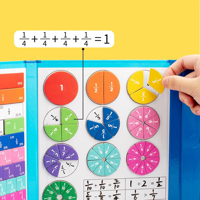 Wooden Magnetic Fraction Book. Arithmetic Learning Math.