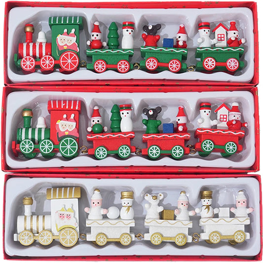 Wooden Train Christmas Ornaments Santa Cake Decoration Merry Christmas.