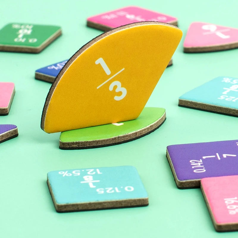 Wooden Magnetic Fraction Book. Arithmetic Learning Math.