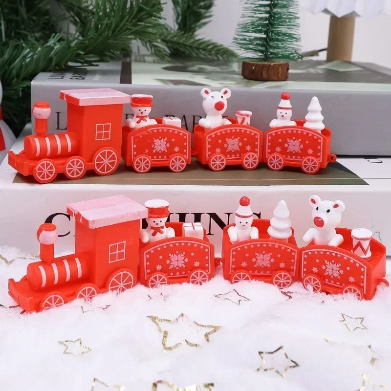 Wooden Train Christmas Ornaments Santa Cake Decoration Merry Christmas.