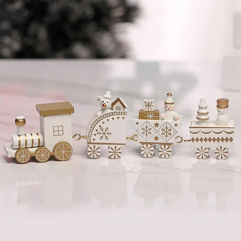 Wooden Train Christmas Ornaments Santa Cake Decoration Merry Christmas.