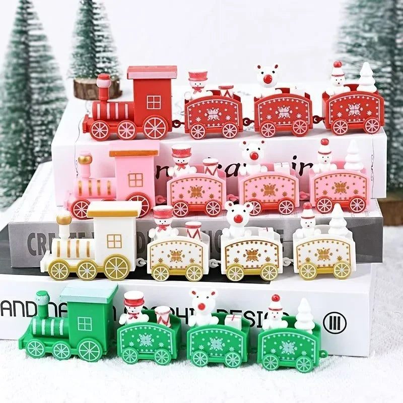 Wooden Train Christmas Ornaments Santa Cake Decoration Merry Christmas.