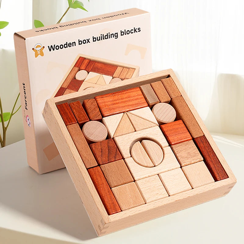 Wooden box solid wood large-particle assembly building block toys