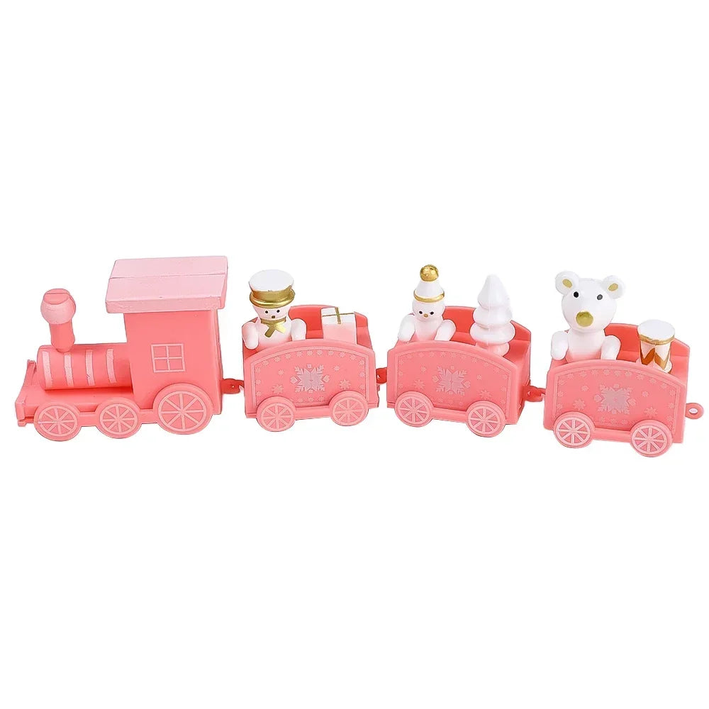 Wooden Train Christmas Ornaments Santa Cake Decoration Merry Christmas.