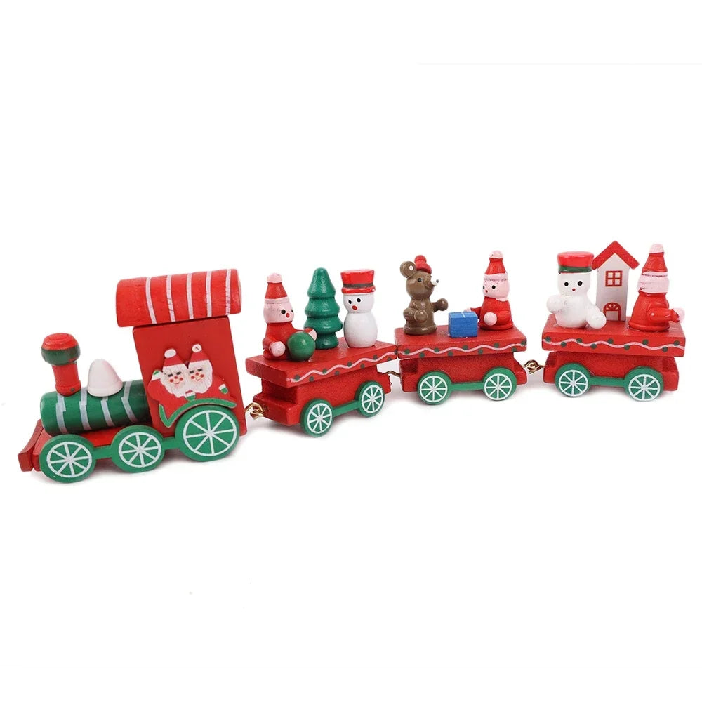Wooden Train Christmas Ornaments Santa Cake Decoration Merry Christmas.