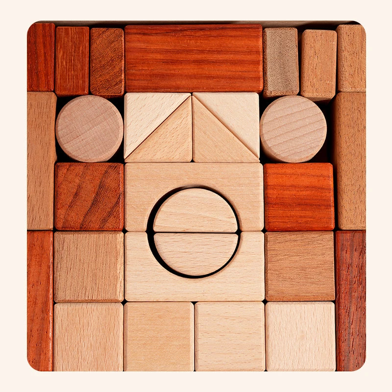 Wooden box solid wood large-particle assembly building block toys