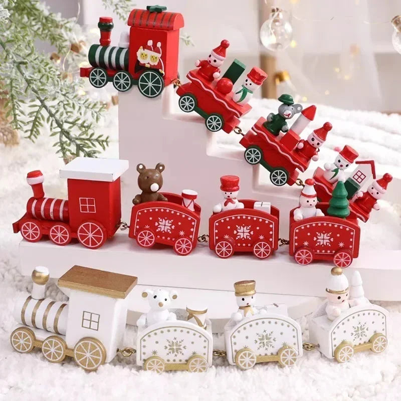 Wooden Train Christmas Ornaments Santa Cake Decoration Merry Christmas.