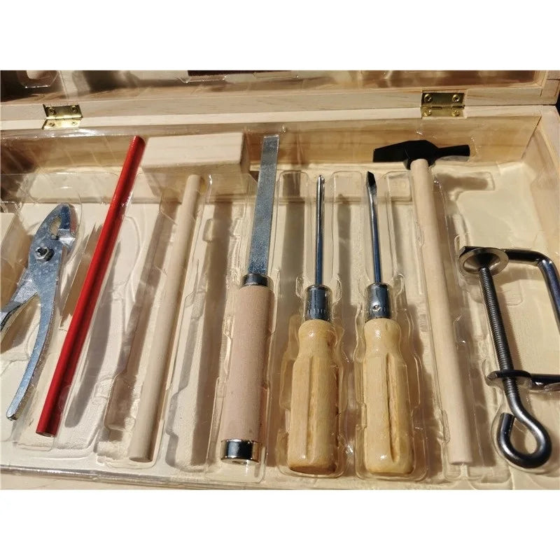 Children Real Life Wooden Carpenter's Box Tools Boy's.