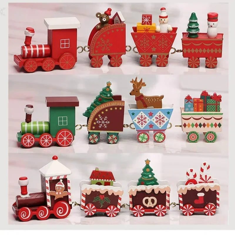 Wooden Train Christmas Ornaments Santa Cake Decoration Merry Christmas.