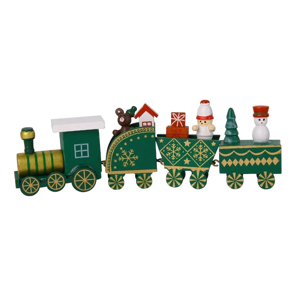 Wooden Train Christmas Ornaments Santa Cake Decoration Merry Christmas.