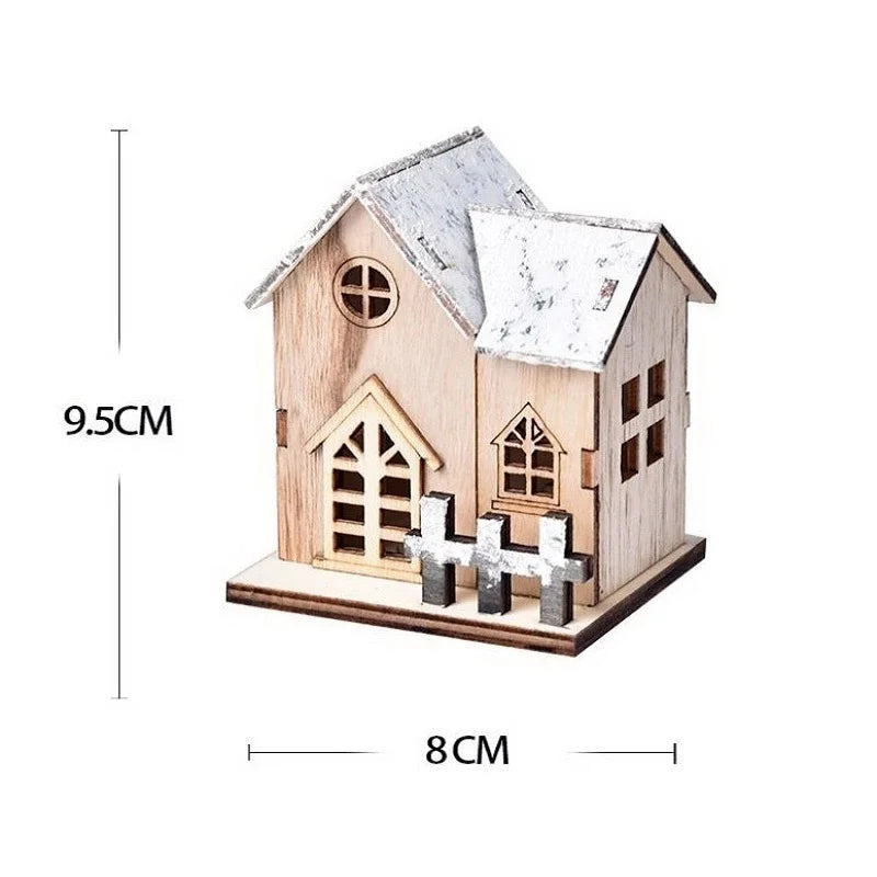 Wooden Cabin with LED Lights, Christmas Ornaments.