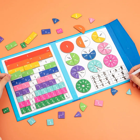Wooden Magnetic Fraction Book. Arithmetic Learning Math.