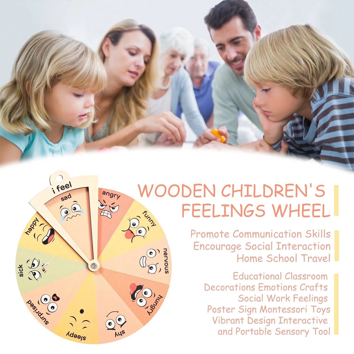 Wooden Children's Feelings  Emotional Board  Wheel Educational Classroom Decorations Emotions Crafts Suitable for Home School