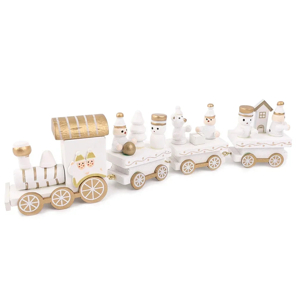 Wooden Train Christmas Ornaments Santa Cake Decoration Merry Christmas.