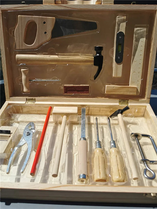 Children Real Life Wooden Carpenter's Box Tools Boy's.