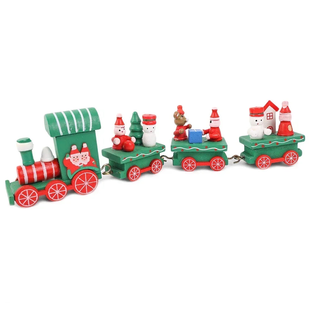Wooden Train Christmas Ornaments Santa Cake Decoration Merry Christmas.