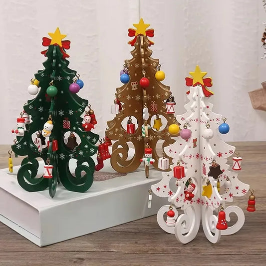 Wooden Christmas Tree Decorations Christmas Ornaments Home Desktop Party Christmas Decor.