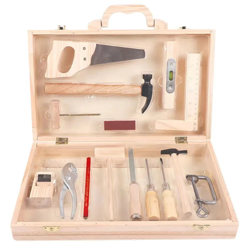 Children Real Life Wooden Carpenter's Box Tools Boy's.