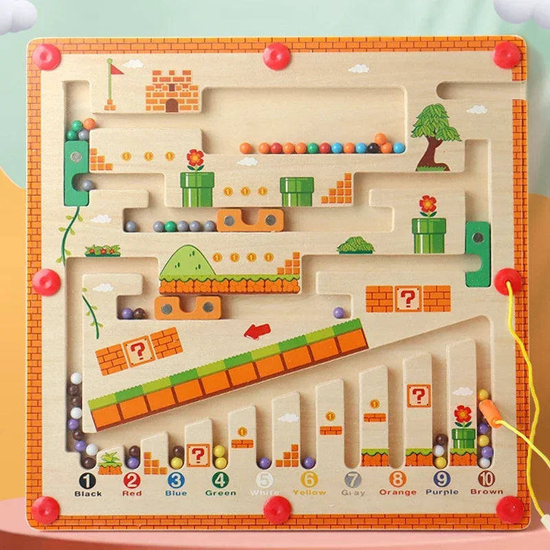 Wooden Magnetic Color and Number Maze Learning Education Toys