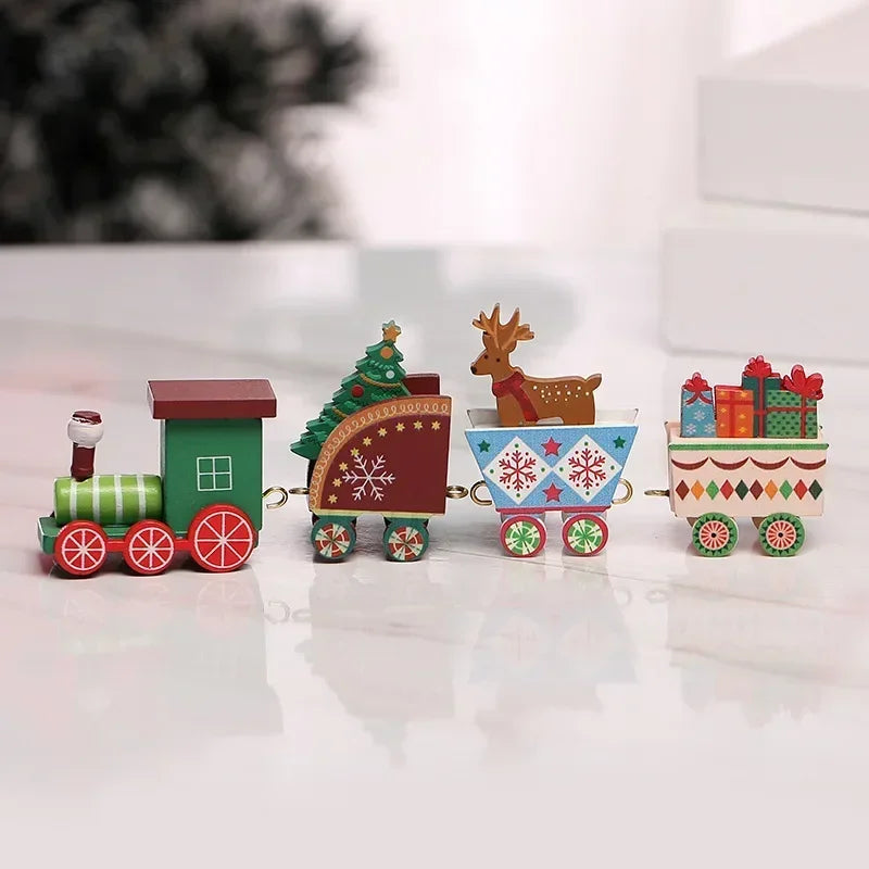 Wooden Train Christmas Ornaments Santa Cake Decoration Merry Christmas.