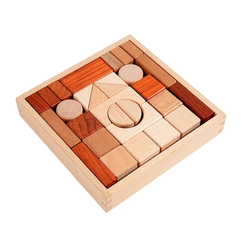 Wooden box solid wood large-particle assembly building block toys
