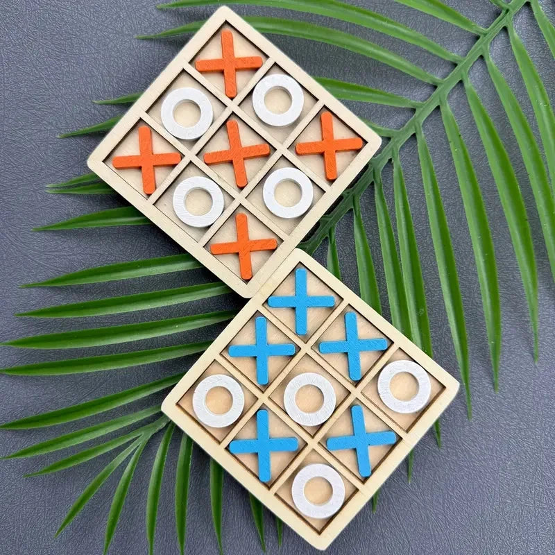 Wooden Tic Tac Toe Puzzle Game for Two Players.