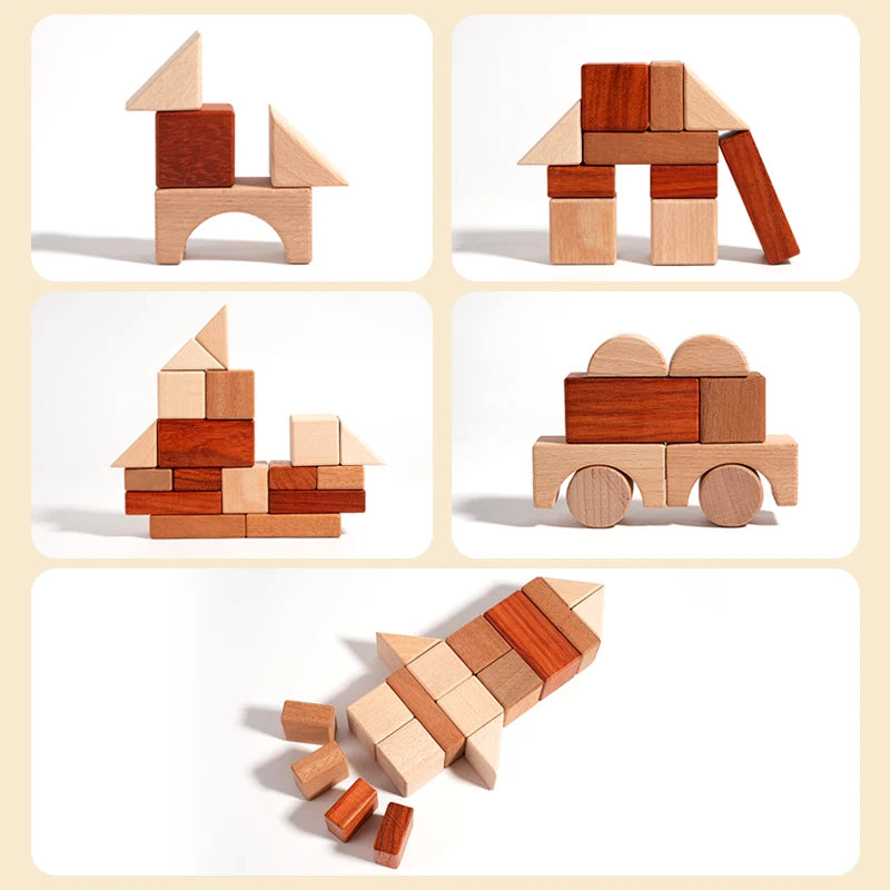 Wooden box solid wood large-particle assembly building block toys