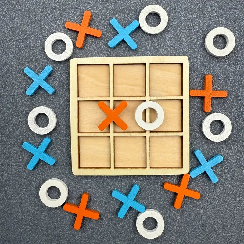 Wooden Tic Tac Toe Puzzle Game for Two Players.