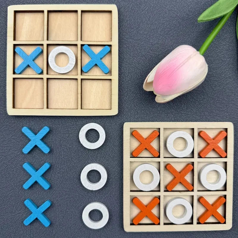 Wooden Tic Tac Toe Puzzle Game for Two Players.
