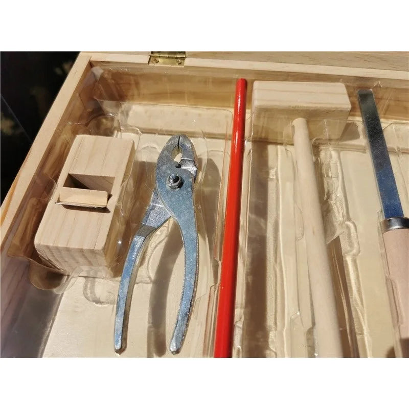 Children Real Life Wooden Carpenter's Box Tools Boy's.