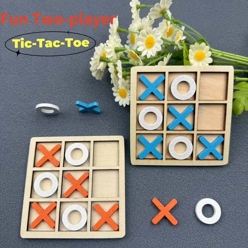 Wooden Tic Tac Toe Puzzle Game for Two Players.