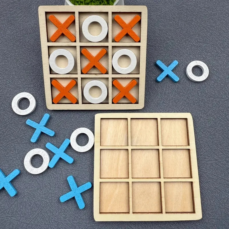 Wooden Tic Tac Toe Puzzle Game for Two Players.
