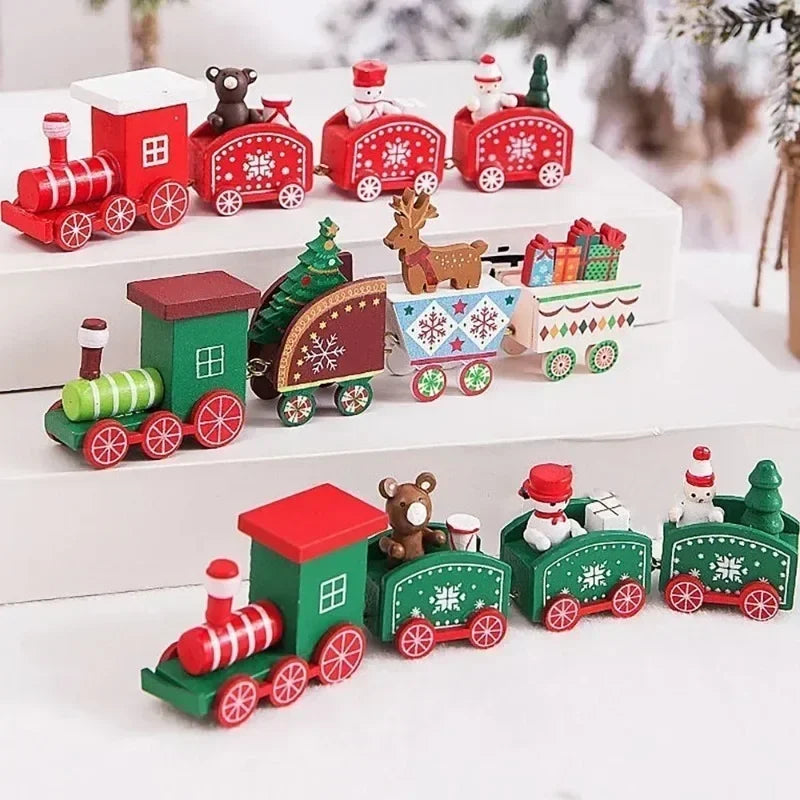 Wooden Train Christmas Ornaments Santa Cake Decoration Merry Christmas.