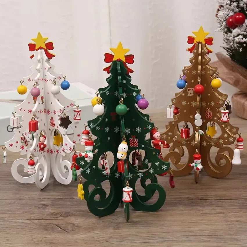 Wooden Christmas Tree Decorations Christmas Ornaments Home Desktop Party Christmas Decor.