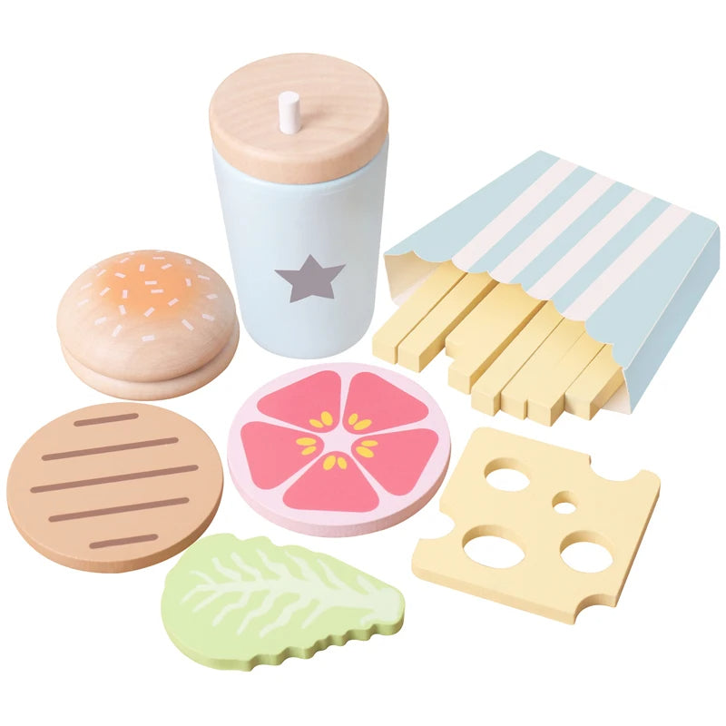 🍔 All-in-One Wooden American Food Pretend Play Set